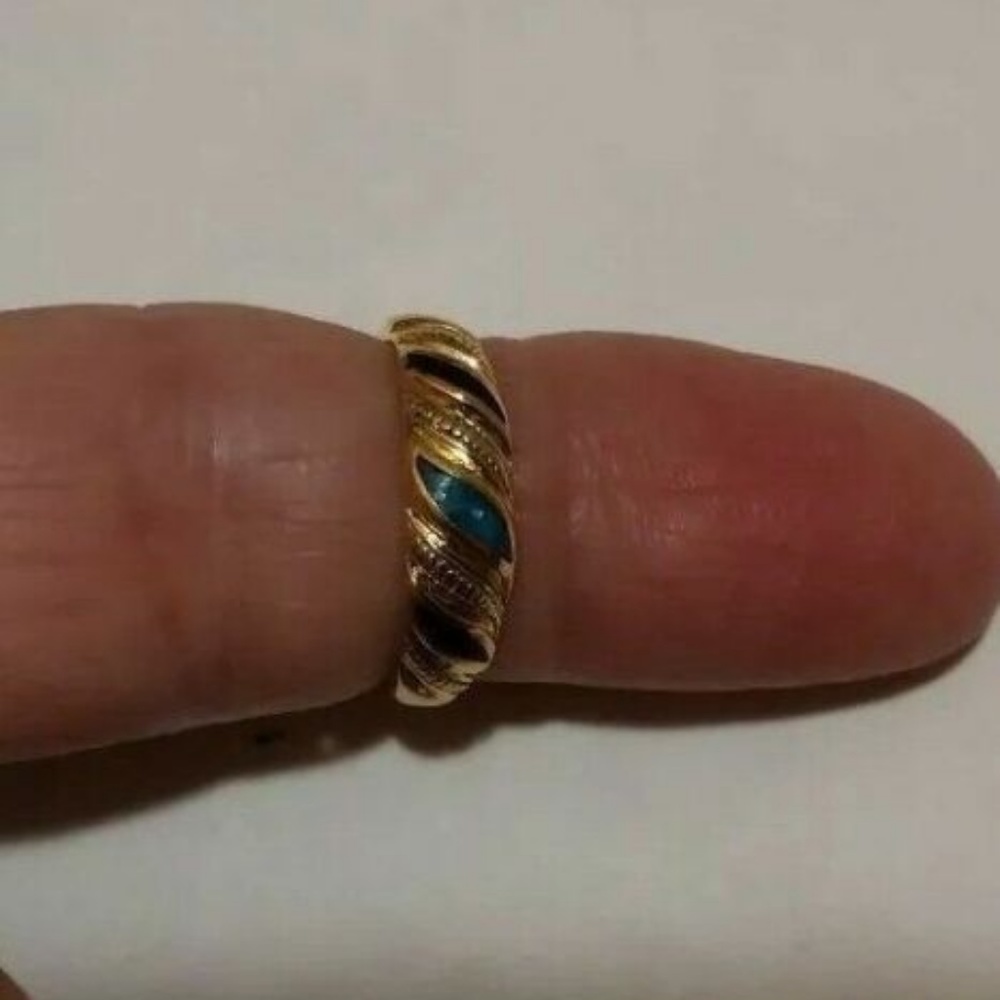 Black Onyx/Turquoise Inlay 14K Gold Plated NWOT Size  7 - Picture 8 of 8